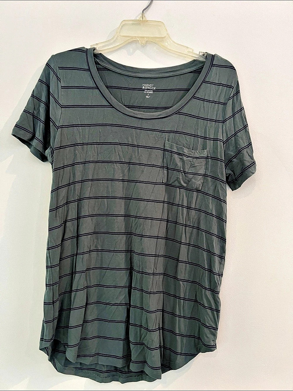 Market & Spruce Striped Pocket Tee in Gray Size Medium Like New